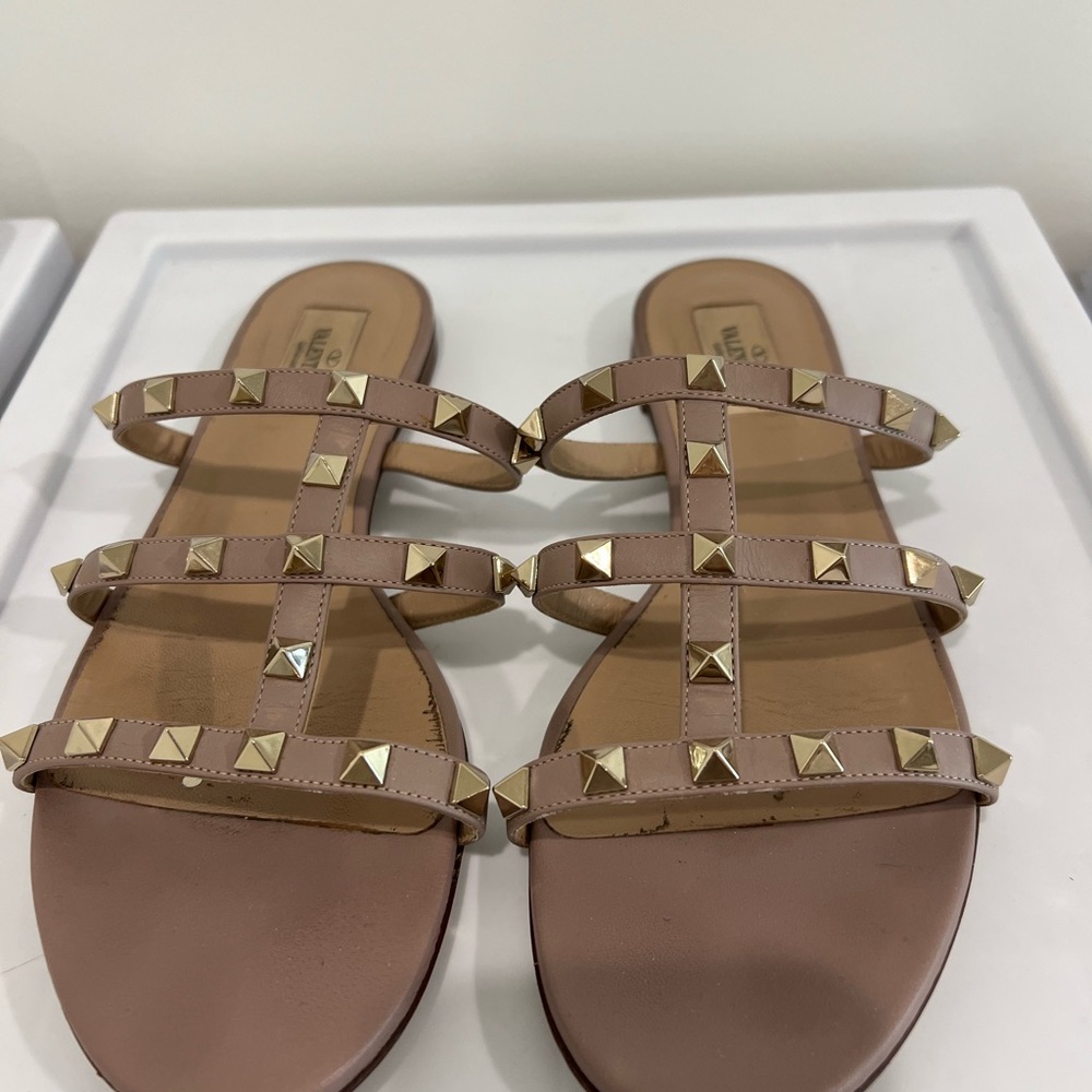 Valentino Garavani Nude Sandals with Gold Studs